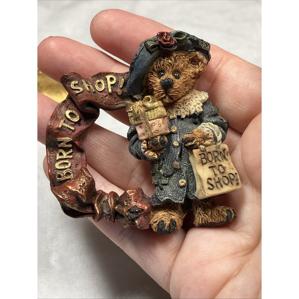 Boyds Bears Born To Shop Large Pin Brooch Cottage Kitschy Cute Grannycore Whimsy